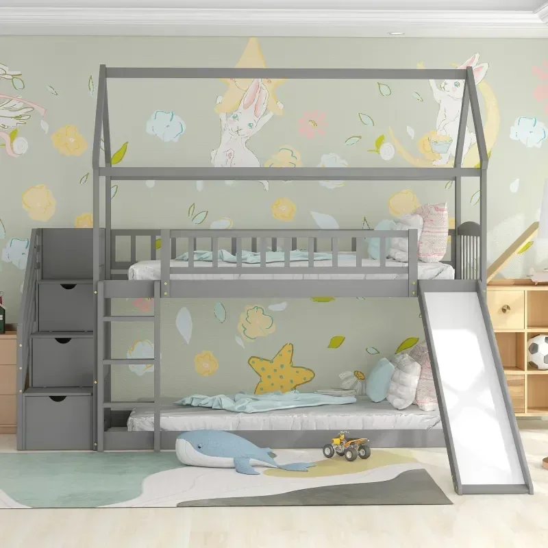 Solid wood children's double b - Bunk Bed With Stairs And Slide review and price