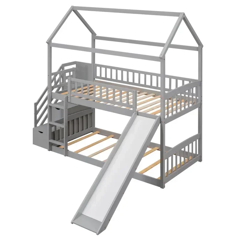 Solid wood children's double b - Bunk Bed With Stairs And Slide review and price
