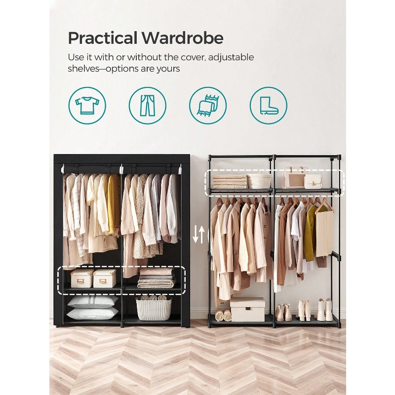 Black Closet Wardrobe, Portabl - Wardrobe Closet Portable Fabric Cover review and price