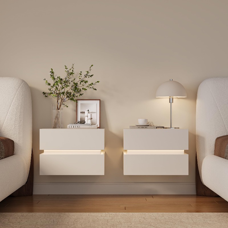 Set of 2 Floating Nightstands  - Floating Nightstand With Led Light review and price