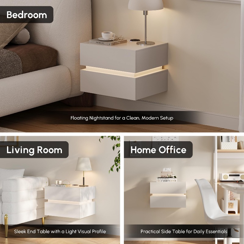 Set of 2 Floating Nightstands  - Floating Nightstand With Led Light review and price