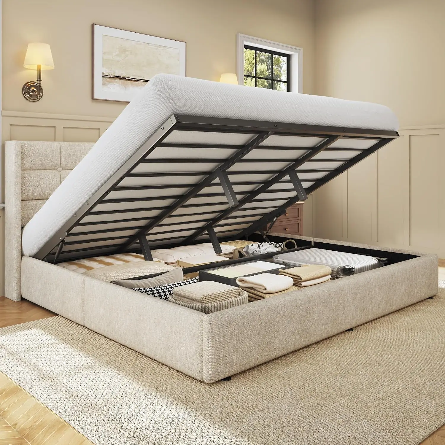 King Size Lift Up Storage Bed  - Gas Lift Storage Bed Hydraulic review and price