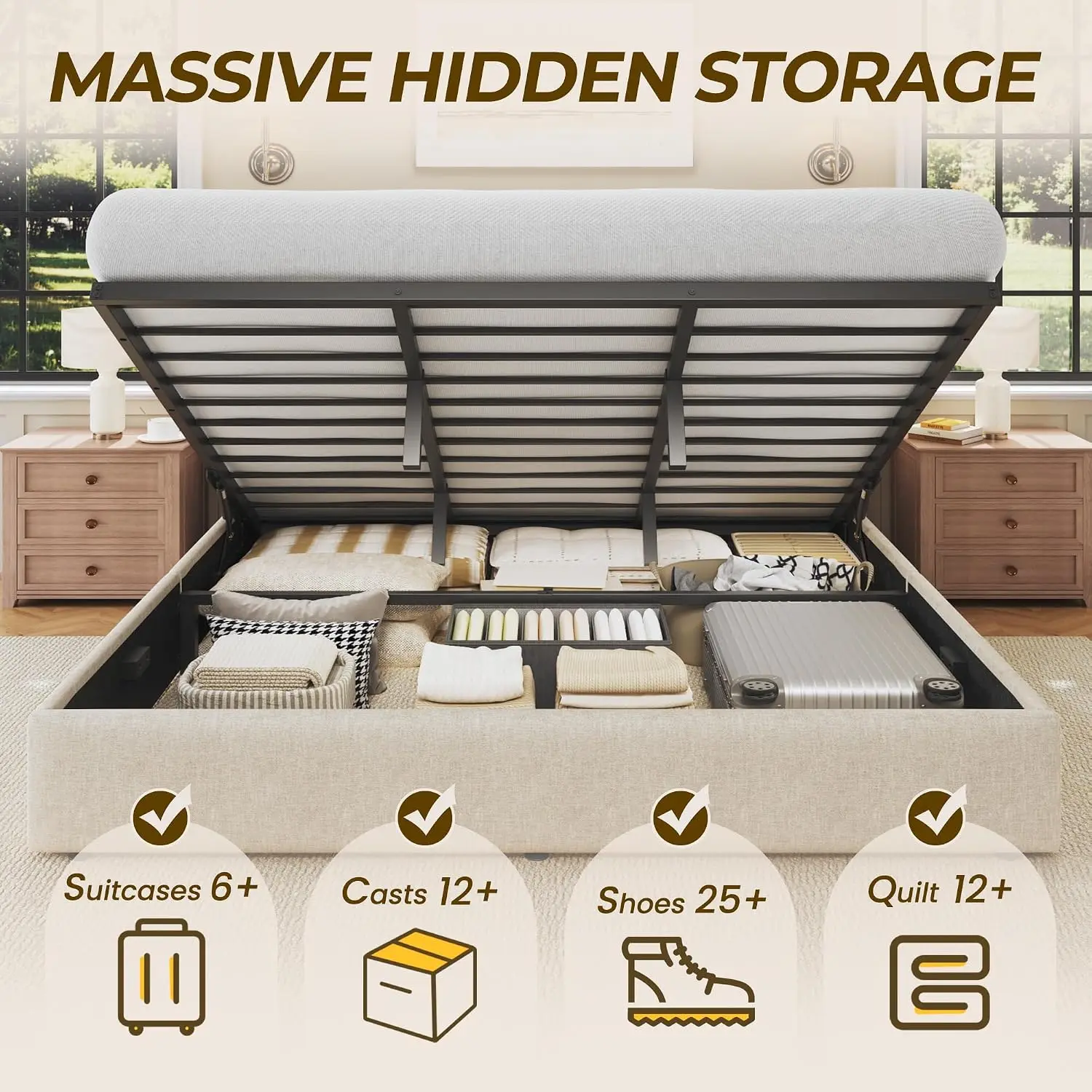 King Size Lift Up Storage Bed  - Gas Lift Storage Bed Hydraulic review and price