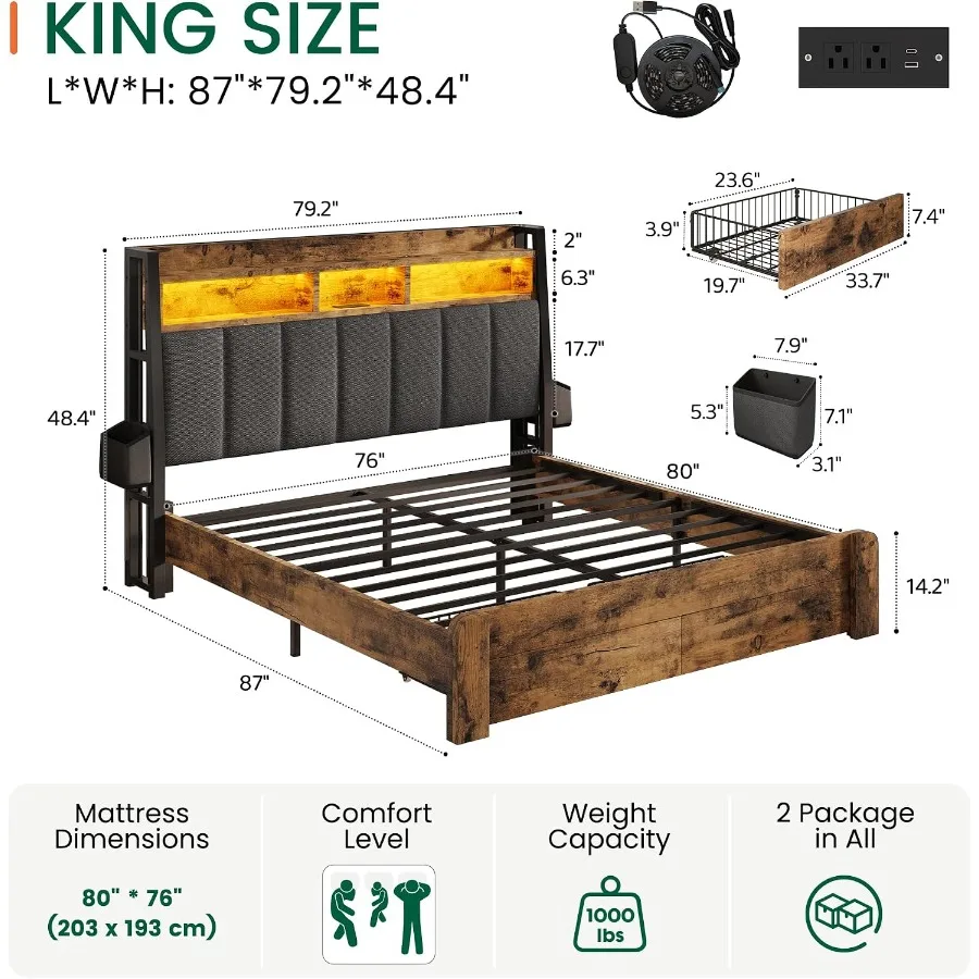King Size Bed Frame with 2 Sto - King Size Bed Frame With Storage Drawers review and price