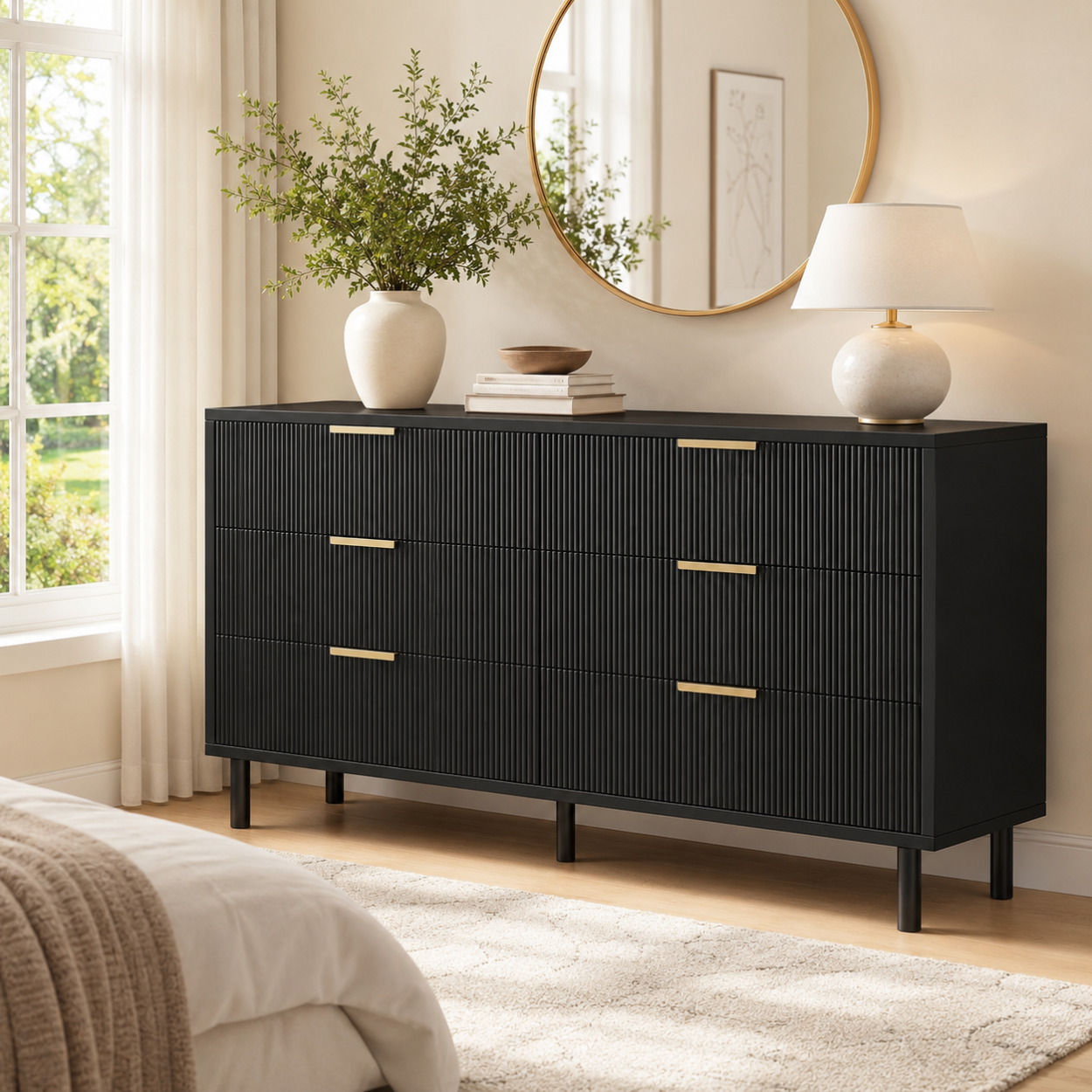 Fluted 6 Drawer Dresser with M - Bedroom Furniture review and price