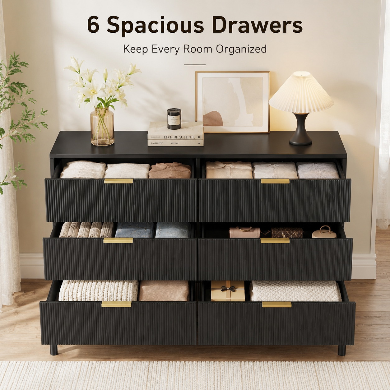 Fluted 6 Drawer Dresser with M - Bedroom Furniture review and price