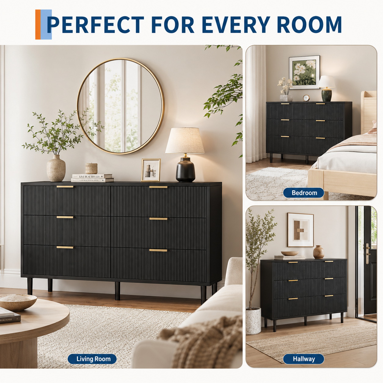 Fluted 6 Drawer Dresser with M - Bedroom Furniture review and price