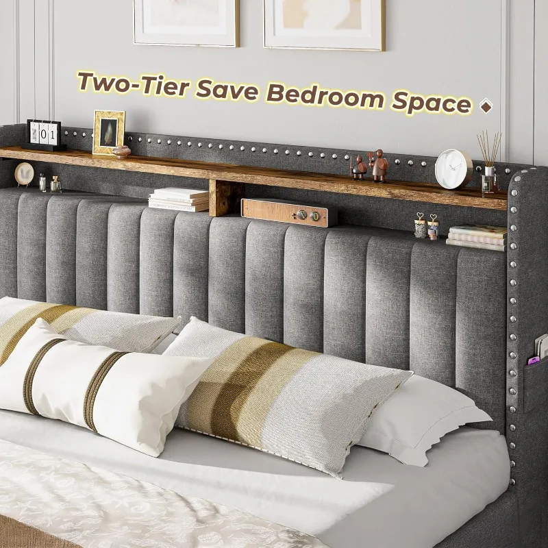EnHomee Upholstered King Size  - King Size Bed Frame With Storage Drawers review and price