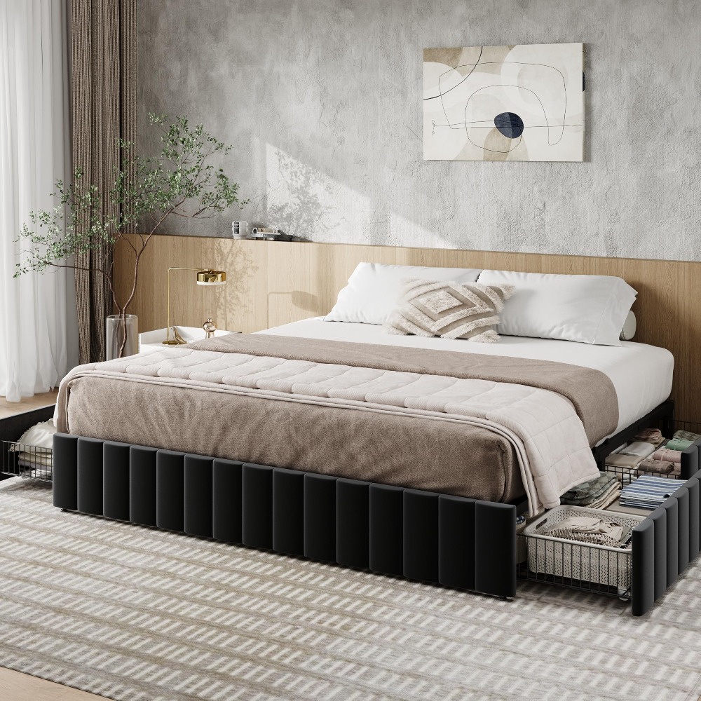 King Size Platform Bed Frame w - King Size Bed Frame With Storage Drawers review and price
