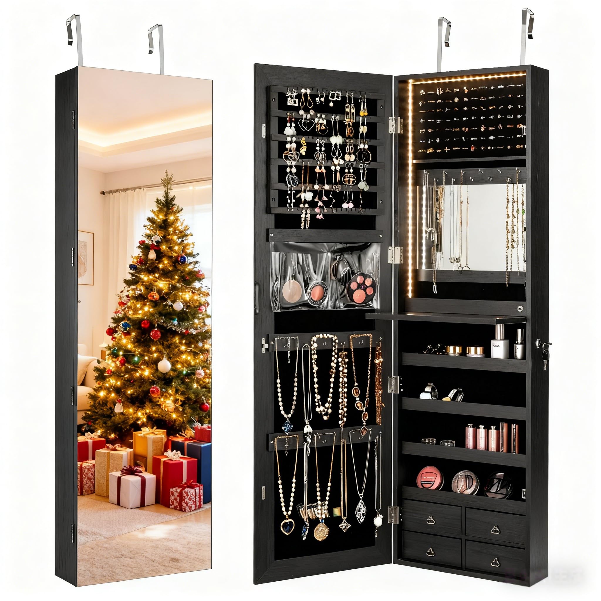47” LED Jewelry Armoire, Door/ - Full Length Mirror Jewelry Armoire review and price