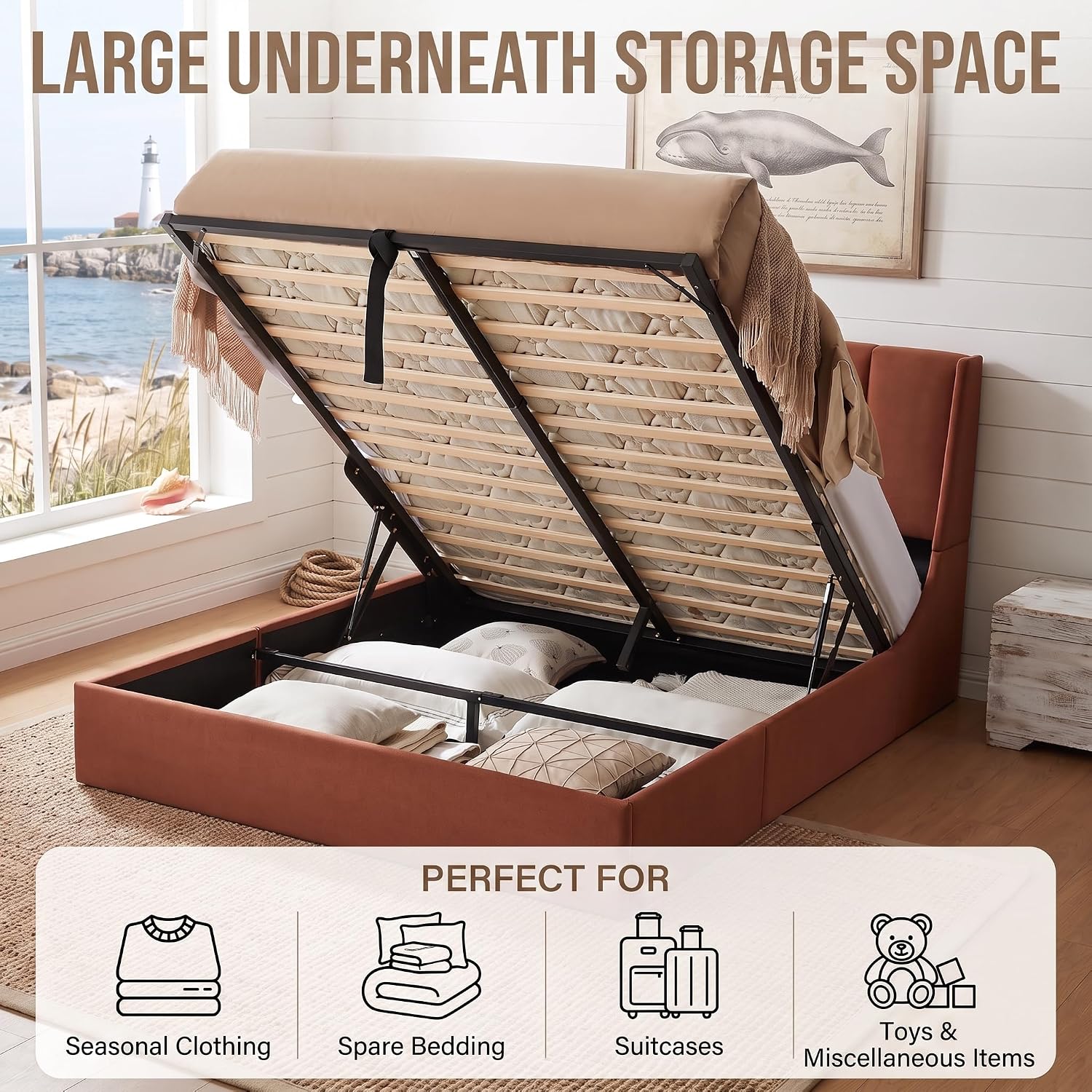 Queen Lift Up Storage Bed Fram - Gas Lift Storage Bed Hydraulic review and price