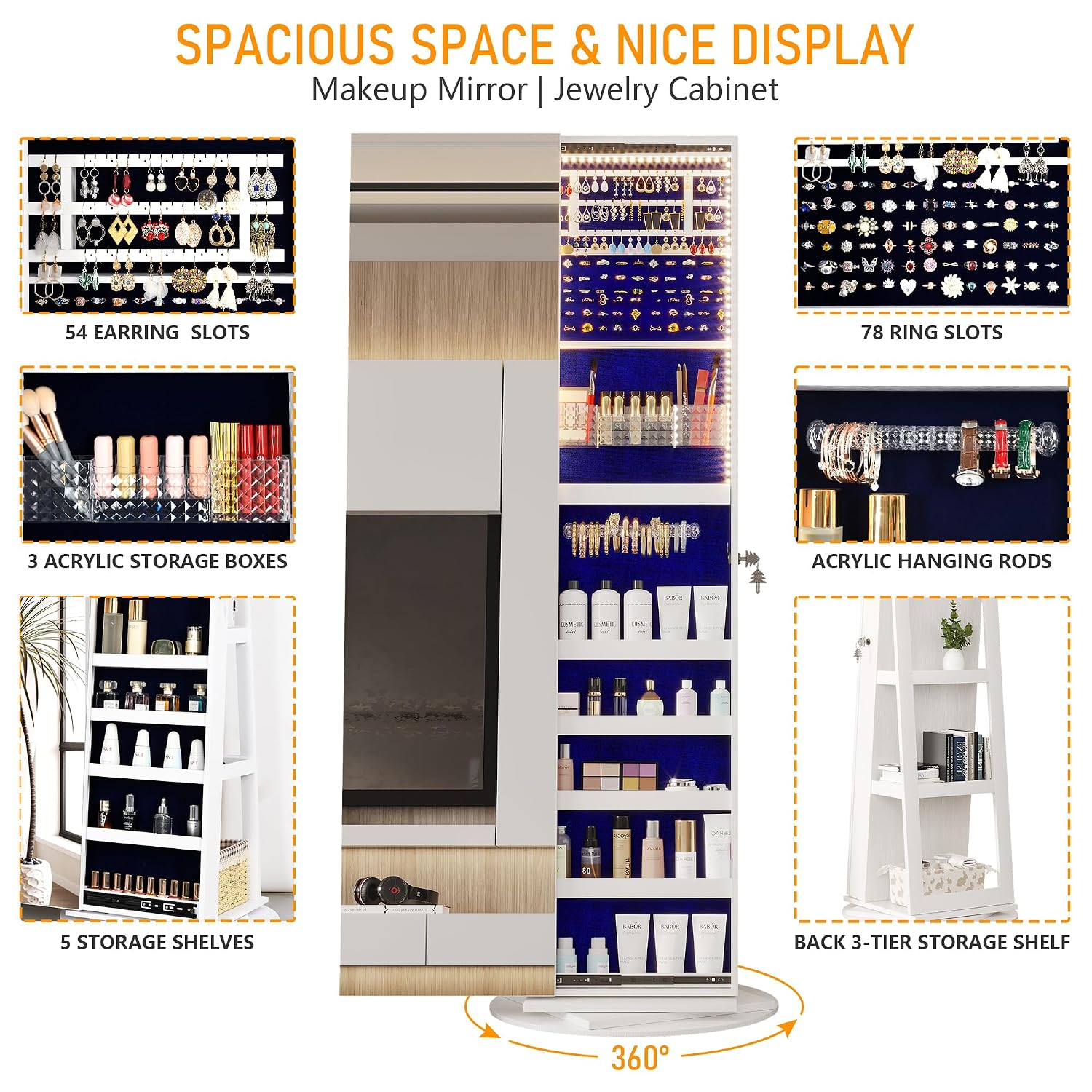 360° Swivel Jewelry Mirror Cab - Full Length Mirror Jewelry Armoire review and price