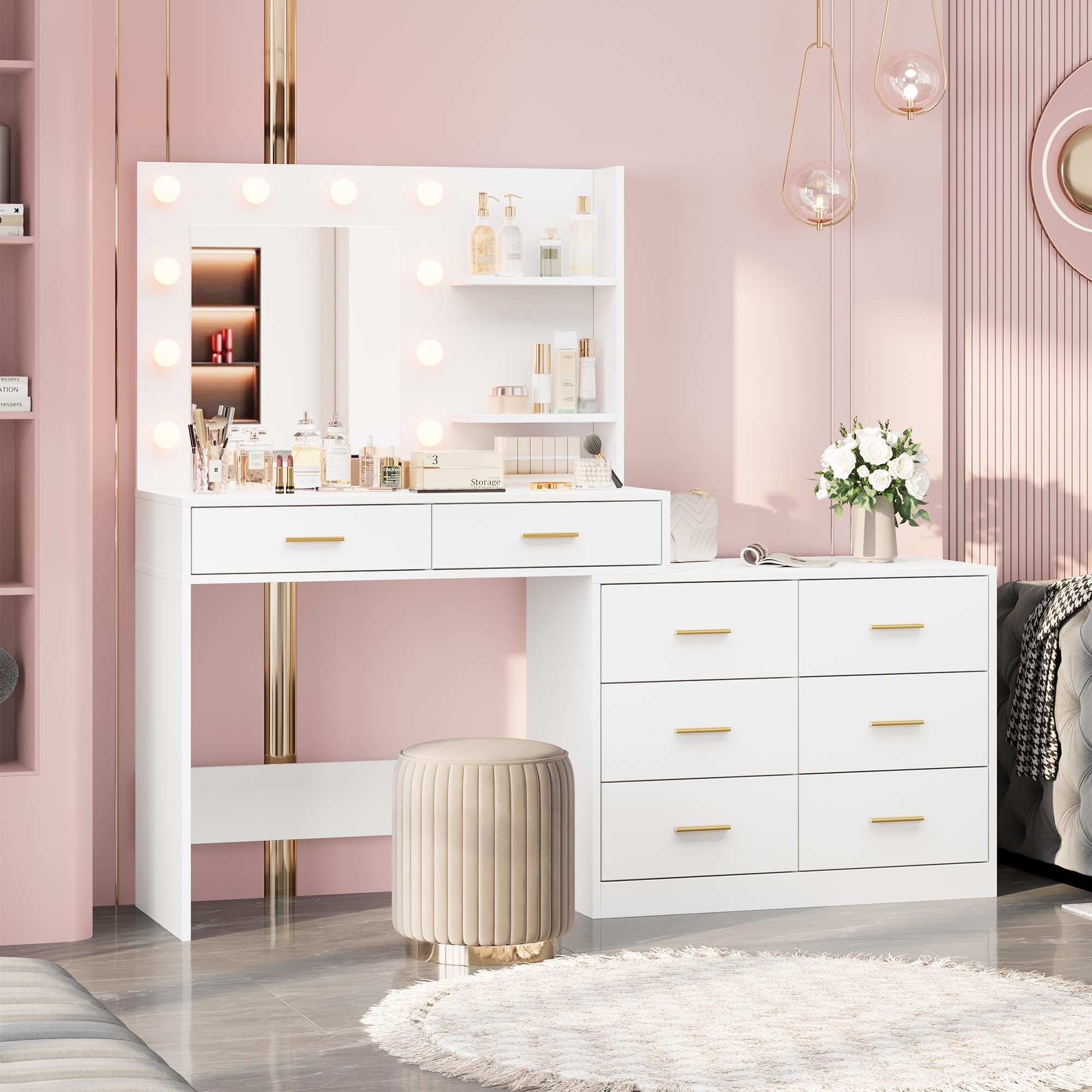 61in Vanity Desk with Mirror & - Dressing Table Vanity With Lighted Mirror review and price