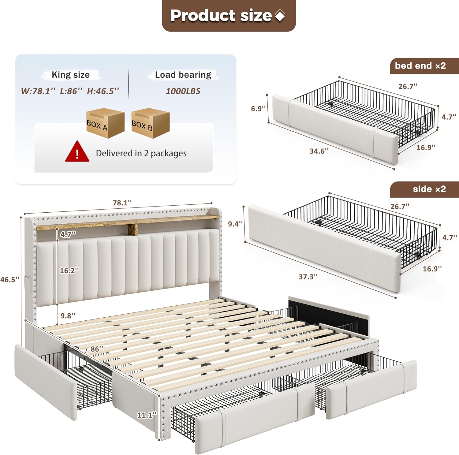 King Size Bed Frame with 4 Sto - King Size Bed Frame With Storage Drawers review and price
